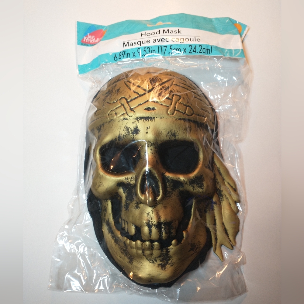 Halloween Gold Pirate Skull Mask Black Hood Cover 6.89"‎ x 9.53" Brand New